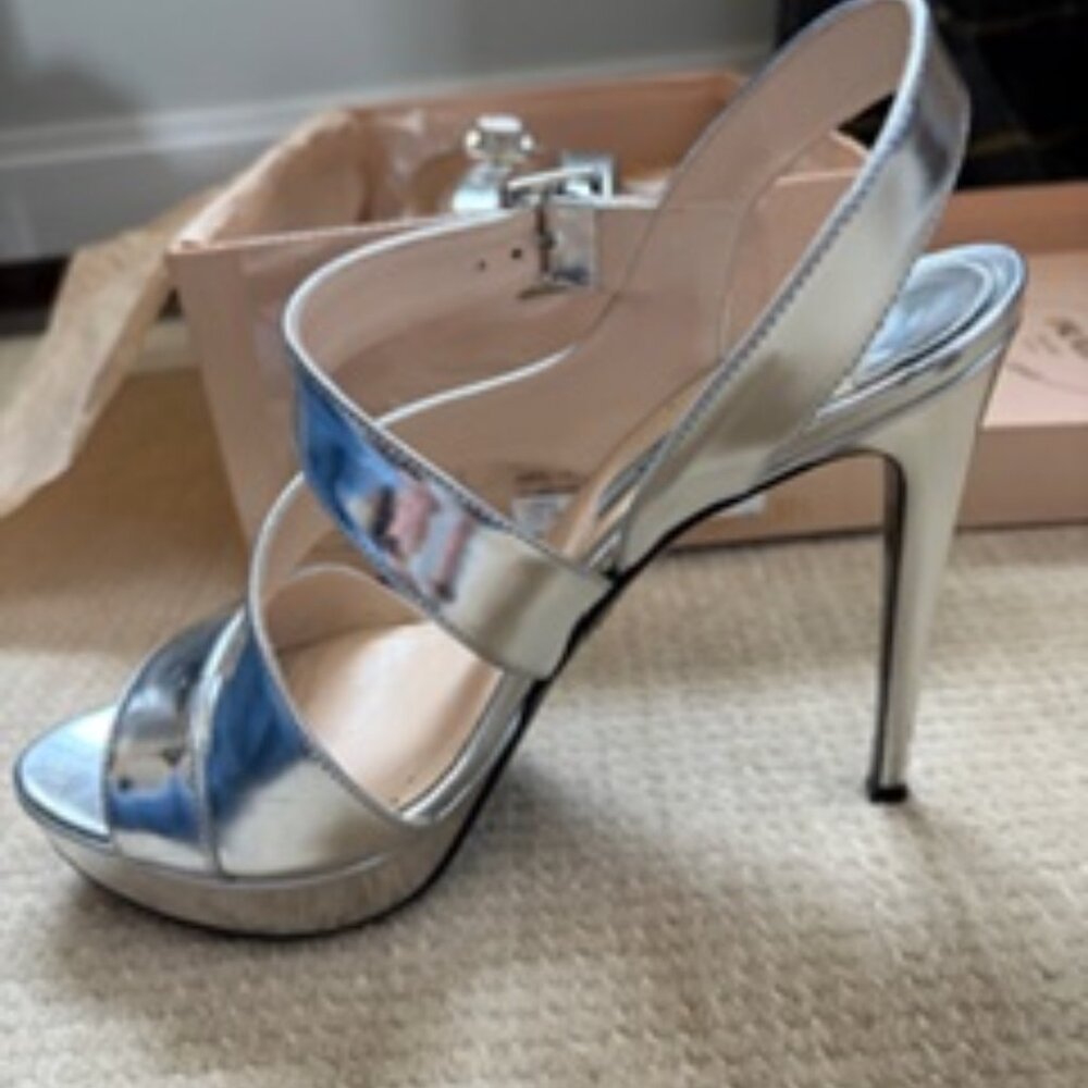 Silver strappy Prada platform sandals, size 37